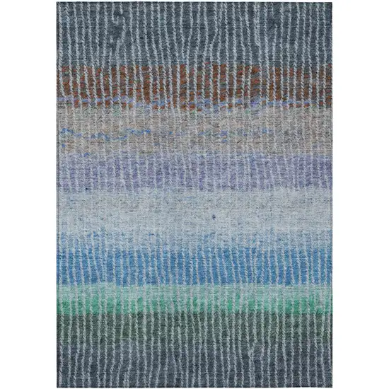 Blue Brown And Green Striped Washable Indoor Outdoor Area Rug Photo 2