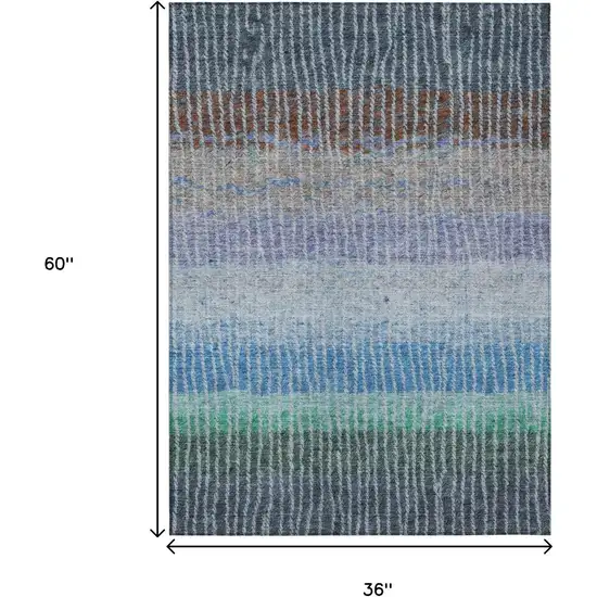 Blue Brown And Green Striped Washable Indoor Outdoor Area Rug Photo 3