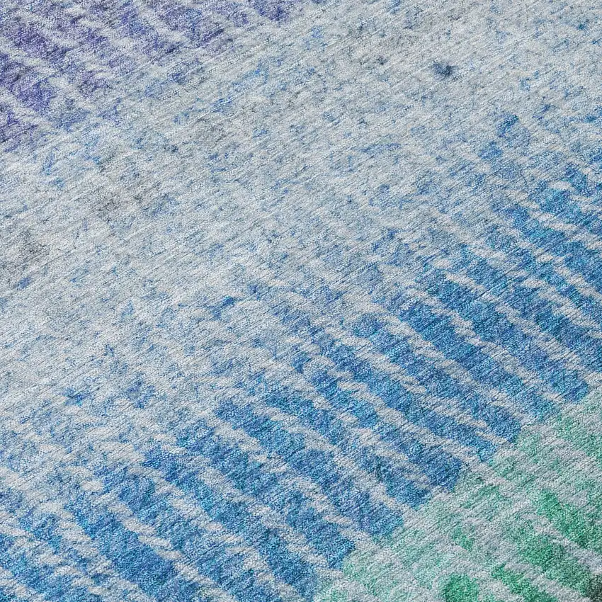 Blue Brown And Green Striped Washable Indoor Outdoor Area Rug Photo 7