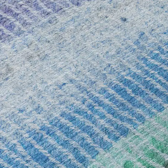 Blue Brown And Green Striped Washable Indoor Outdoor Area Rug Photo 7