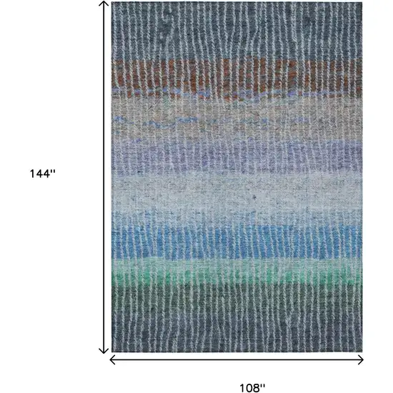 Blue Brown And Green Striped Washable Indoor Outdoor Area Rug Photo 3