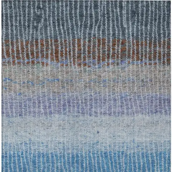 Blue Brown And Green Striped Washable Indoor Outdoor Area Rug Photo 6