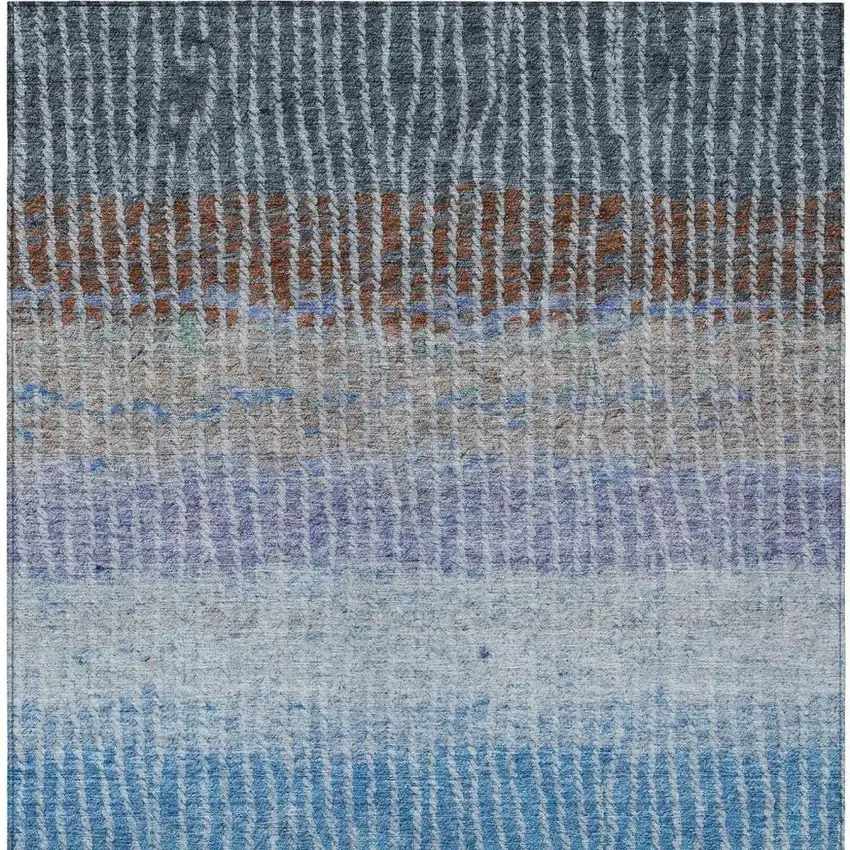 Blue Brown And Green Striped Washable Indoor Outdoor Area Rug Photo 6