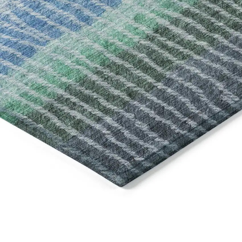 Blue Brown And Green Striped Washable Indoor Outdoor Area Rug Photo 6