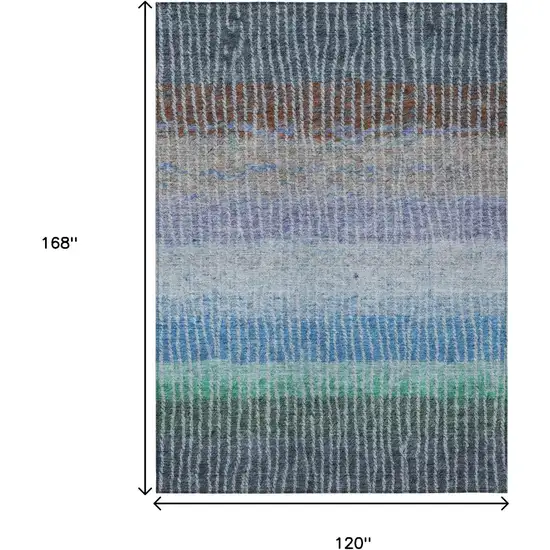 Blue Brown And Green Striped Washable Indoor Outdoor Area Rug Photo 3