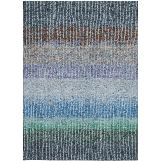 Blue Brown And Green Striped Washable Indoor Outdoor Area Rug Photo 4