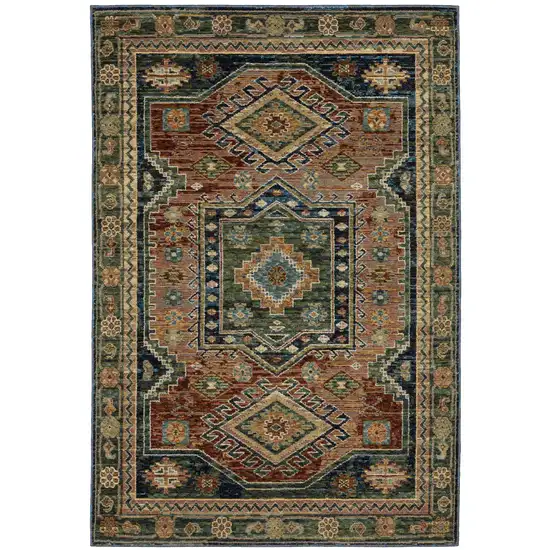 Blue Brown And Green Tribal Area Rug Photo 3
