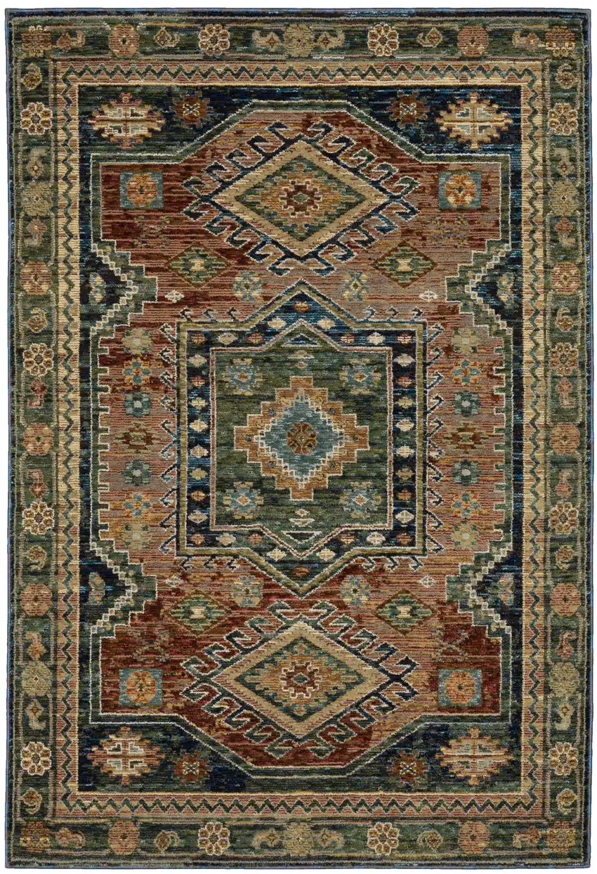 Blue Brown And Green Tribal Area Rug Photo 3