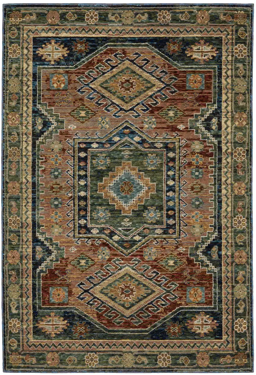 Blue Brown And Green Tribal Area Rug Photo 4