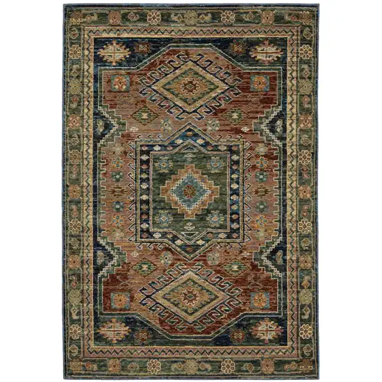 Blue Brown And Green Tribal Area Rug Photo 4