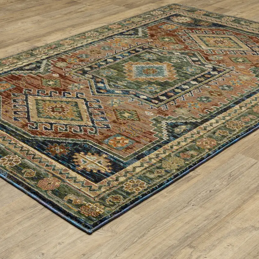 Blue Brown And Green Tribal Area Rug Photo 5
