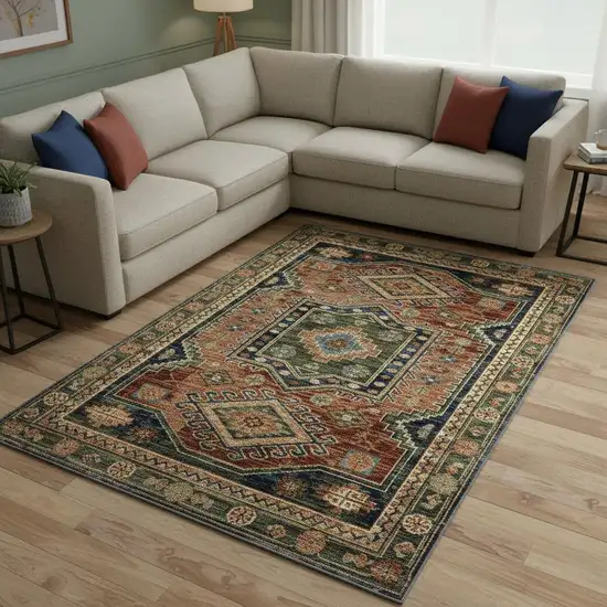 Blue Brown And Green Tribal Area Rug Photo 1