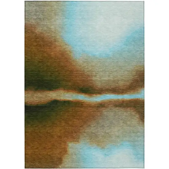 Blue Brown And Ivory Abstract Washable Indoor Outdoor Area Rug Photo 8