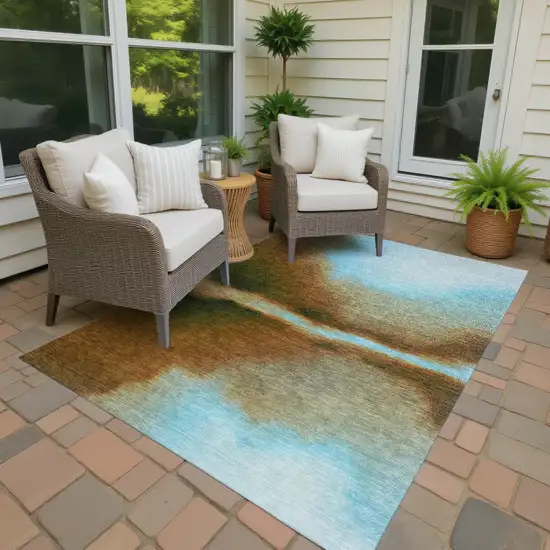 Blue Brown And Ivory Abstract Washable Indoor Outdoor Area Rug Photo 3