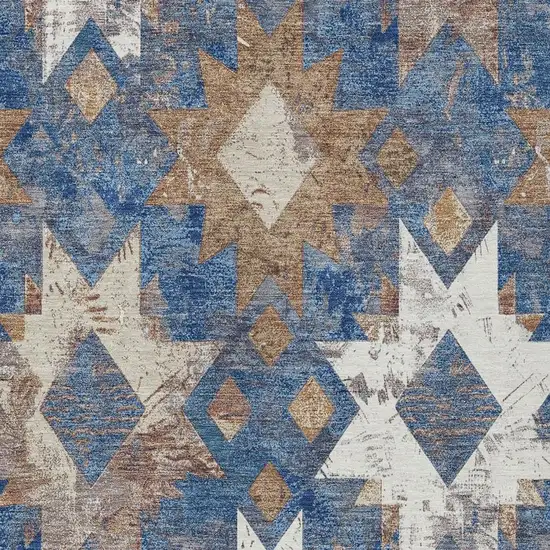 Blue Brown And Ivory Aztec Washable Indoor Outdoor Area Rug Photo 3