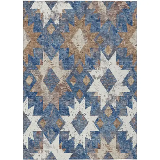 Blue Brown And Ivory Aztec Washable Indoor Outdoor Area Rug Photo 1