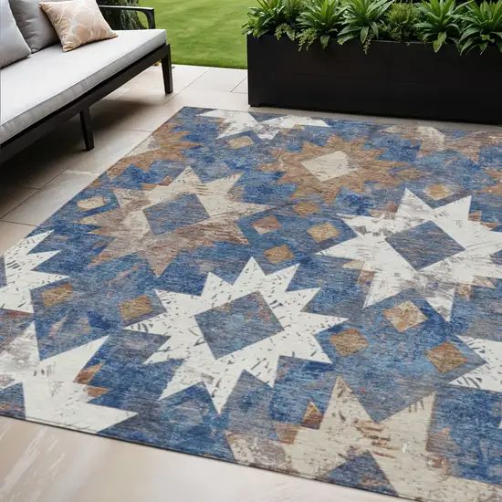 Blue Brown And Ivory Aztec Washable Indoor Outdoor Area Rug Photo 2