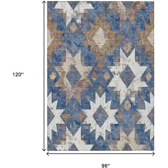 Blue Brown And Ivory Aztec Washable Indoor Outdoor Area Rug Photo 9