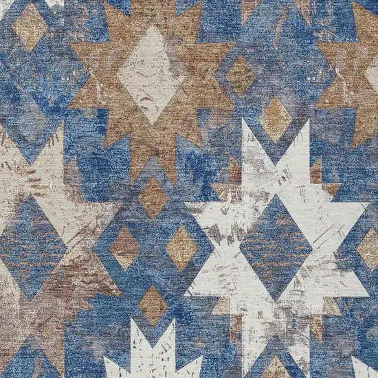 Blue Brown And Ivory Aztec Washable Indoor Outdoor Area Rug Photo 4