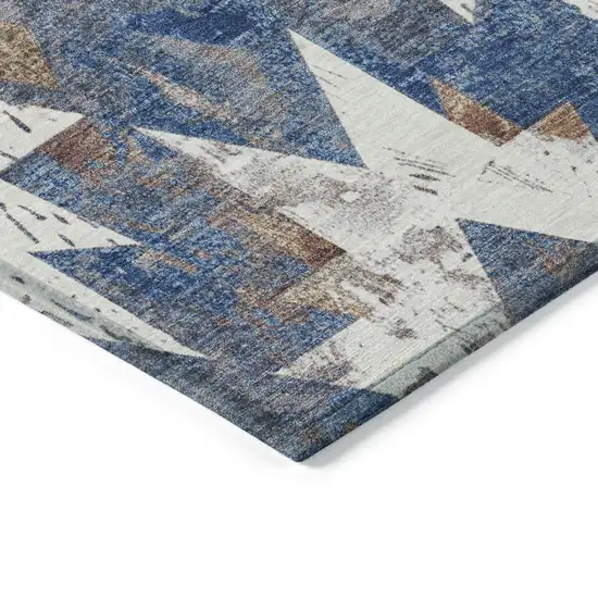 Blue Brown And Ivory Aztec Washable Indoor Outdoor Area Rug Photo 6
