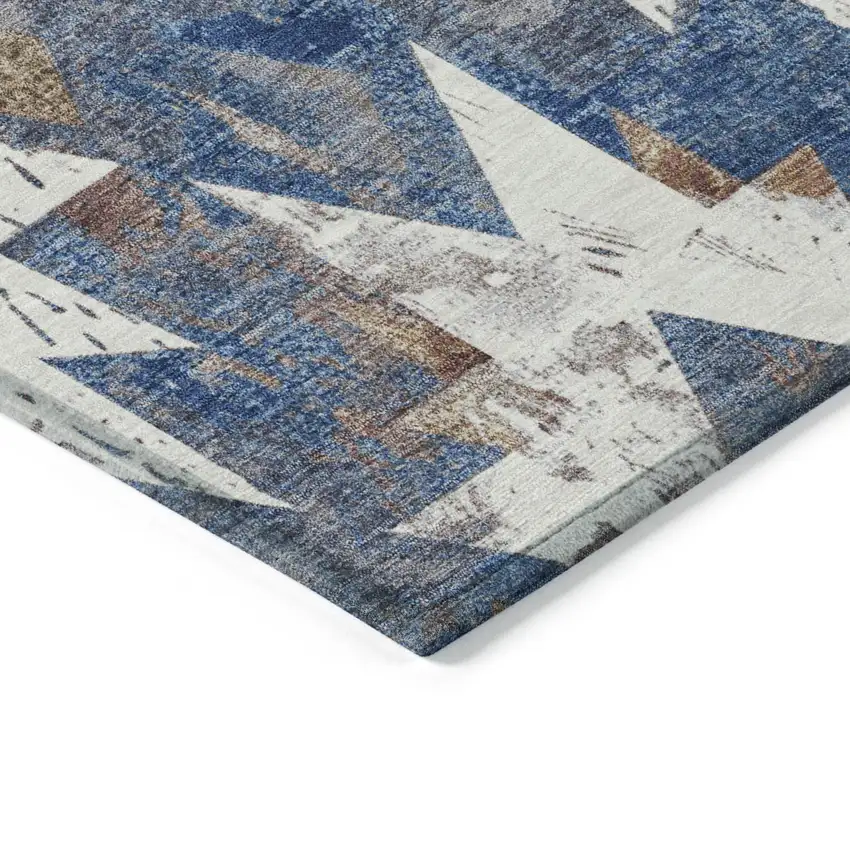 Blue Brown And Ivory Aztec Washable Indoor Outdoor Area Rug Photo 6