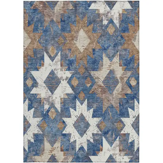 Blue Brown And Ivory Aztec Washable Indoor Outdoor Area Rug Photo 4