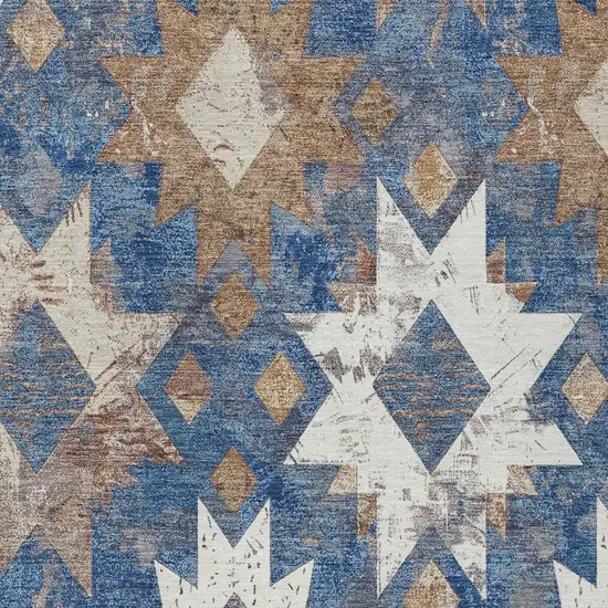 Blue Brown And Ivory Aztec Washable Indoor Outdoor Area Rug Photo 3