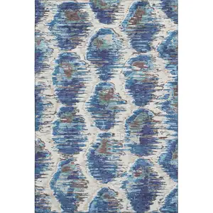 Photo of Blue Brown And Ivory Diamond Washable Area Rug With UV Protection