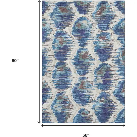 Blue Brown And Ivory Diamond Washable Area Rug With UV Protection Photo 3