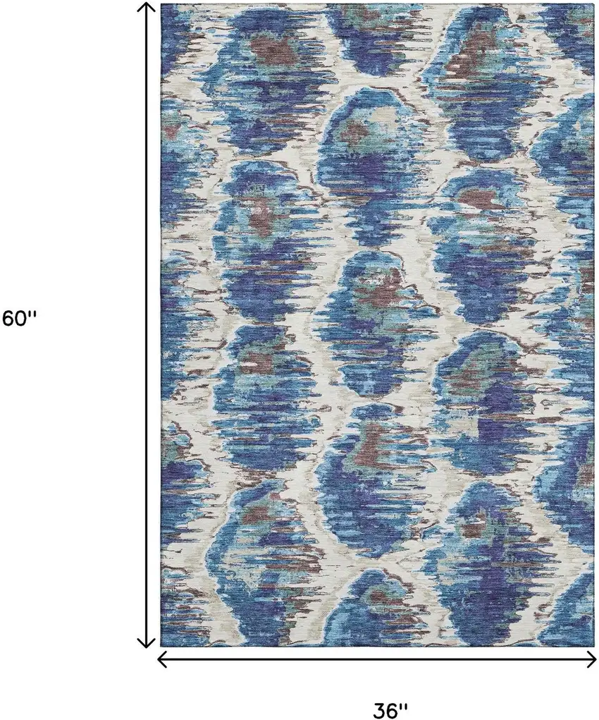 Blue Brown And Ivory Diamond Washable Area Rug With UV Protection Photo 3