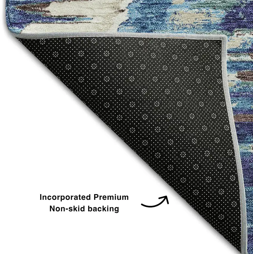 Blue Brown And Ivory Diamond Washable Area Rug With UV Protection Photo 6