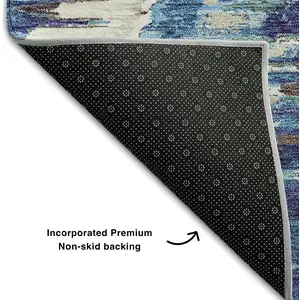 Photo of Blue Brown And Ivory Diamond Washable Area Rug With UV Protection