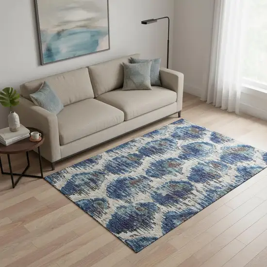 Blue Brown And Ivory Diamond Washable Area Rug With UV Protection Photo 2