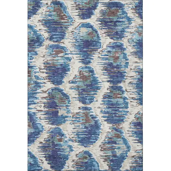 Blue Brown And Ivory Diamond Washable Area Rug With UV Protection Photo 4