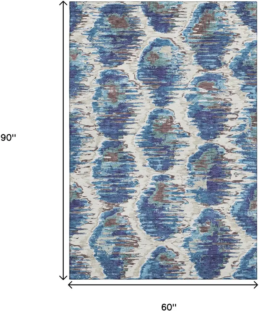 Blue Brown And Ivory Diamond Washable Area Rug With UV Protection Photo 3