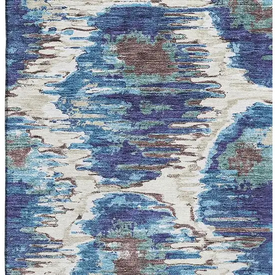 Blue Brown And Ivory Diamond Washable Area Rug With UV Protection Photo 3