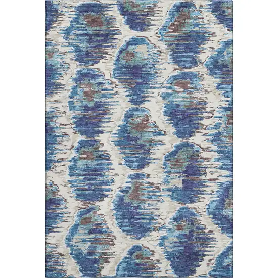 Blue Brown And Ivory Diamond Washable Area Rug With UV Protection Photo 1