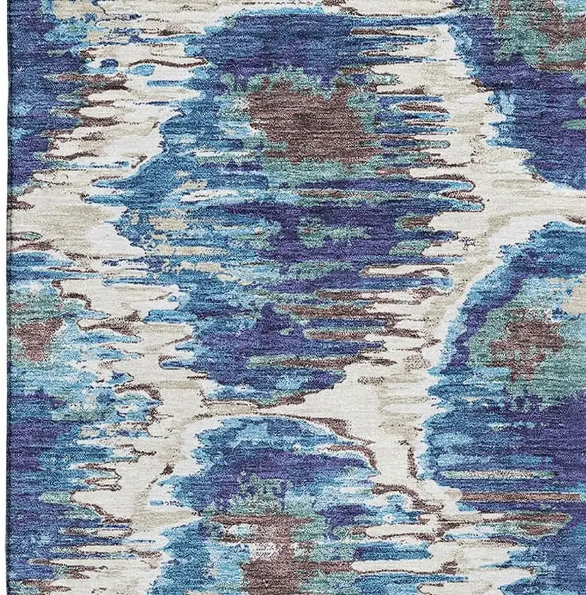 Blue Brown And Ivory Diamond Washable Area Rug With UV Protection Photo 3