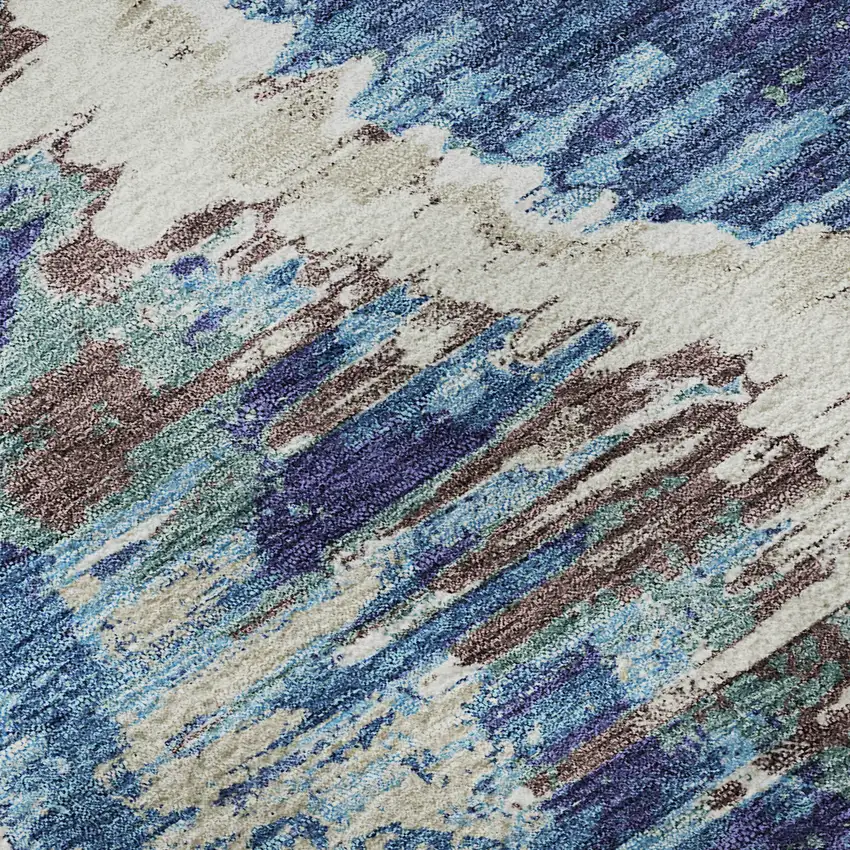 Blue Brown And Ivory Diamond Washable Area Rug With UV Protection Photo 9