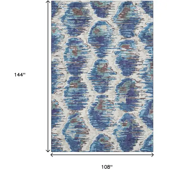 Blue Brown And Ivory Diamond Washable Area Rug With UV Protection Photo 3