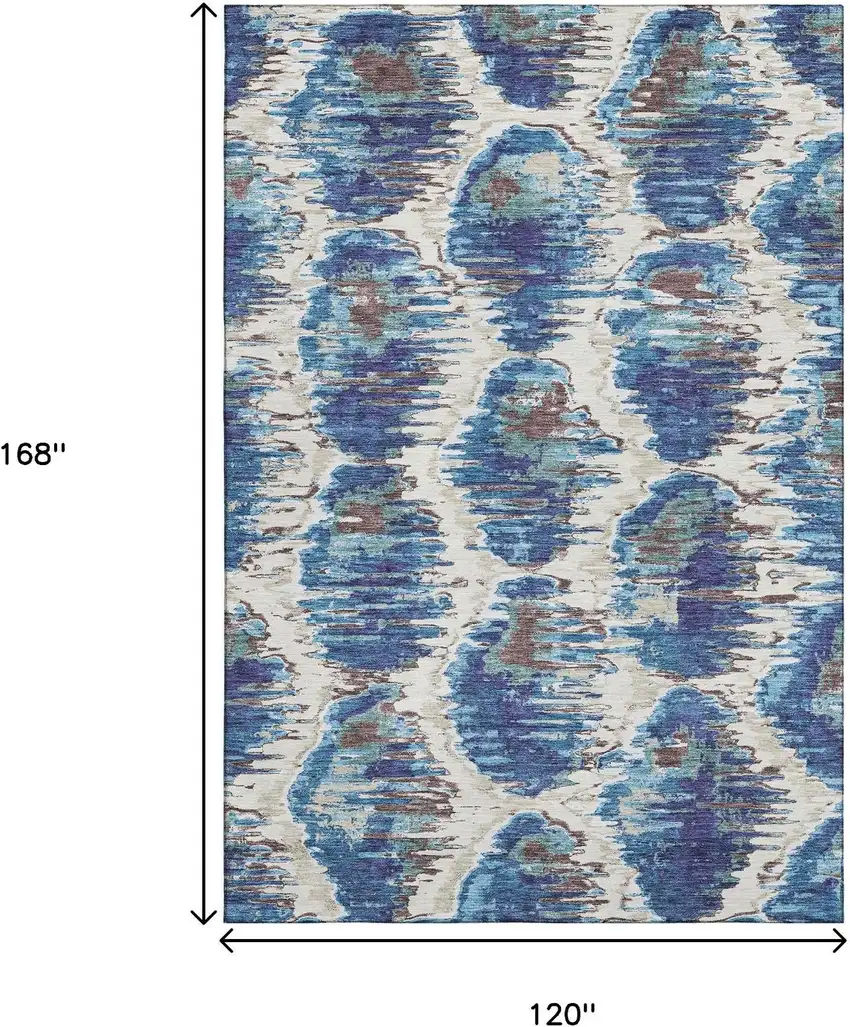 Blue Brown And Ivory Diamond Washable Area Rug With UV Protection Photo 3