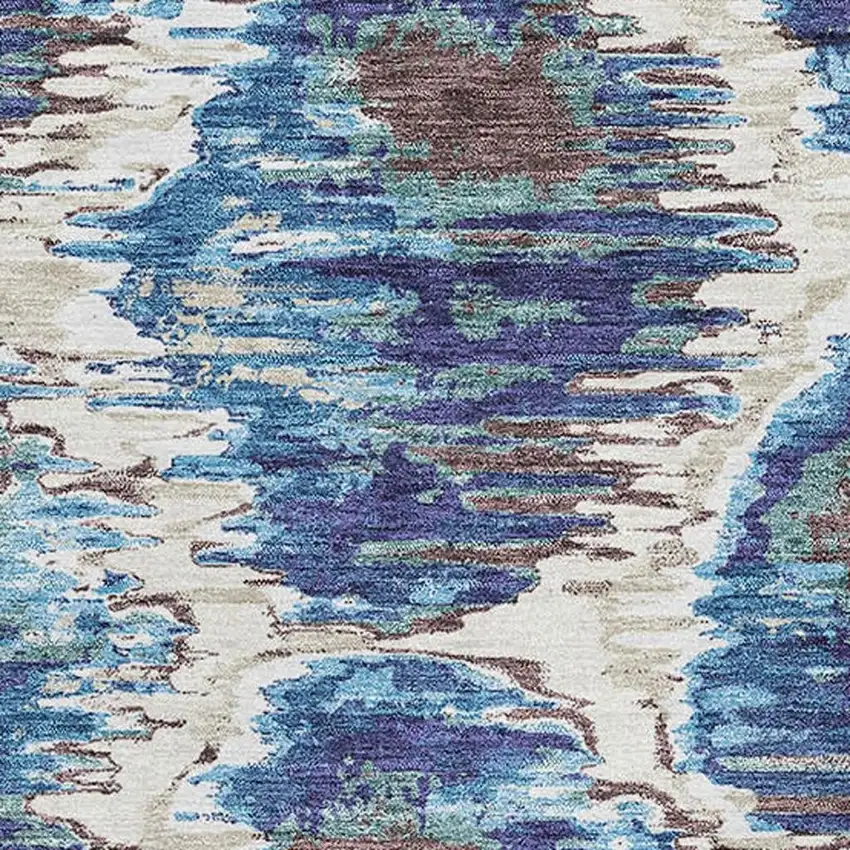 Blue Brown And Ivory Diamond Washable Area Rug With UV Protection Photo 3