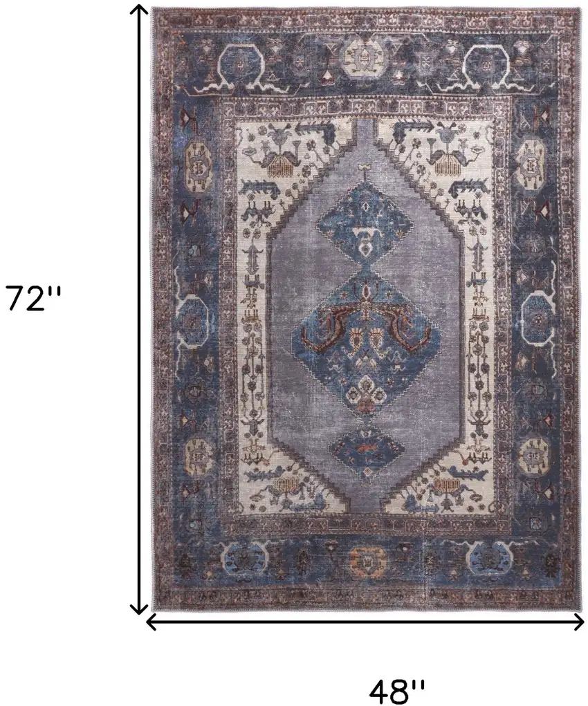 Blue Brown And Ivory Floral Area Rug Photo 4