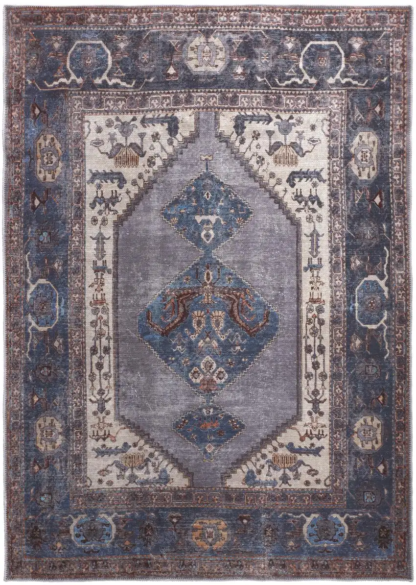 Blue Brown And Ivory Floral Area Rug Photo 1