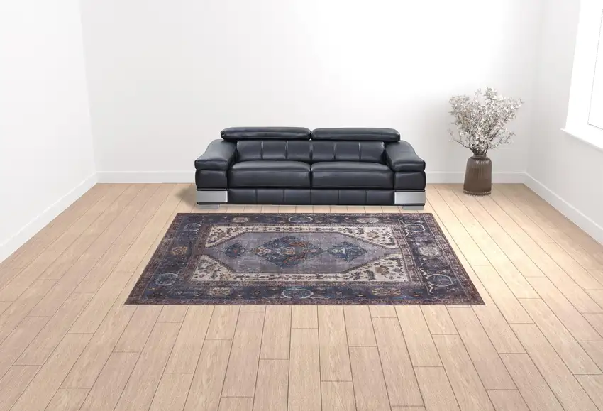 Blue Brown And Ivory Floral Area Rug Photo 3