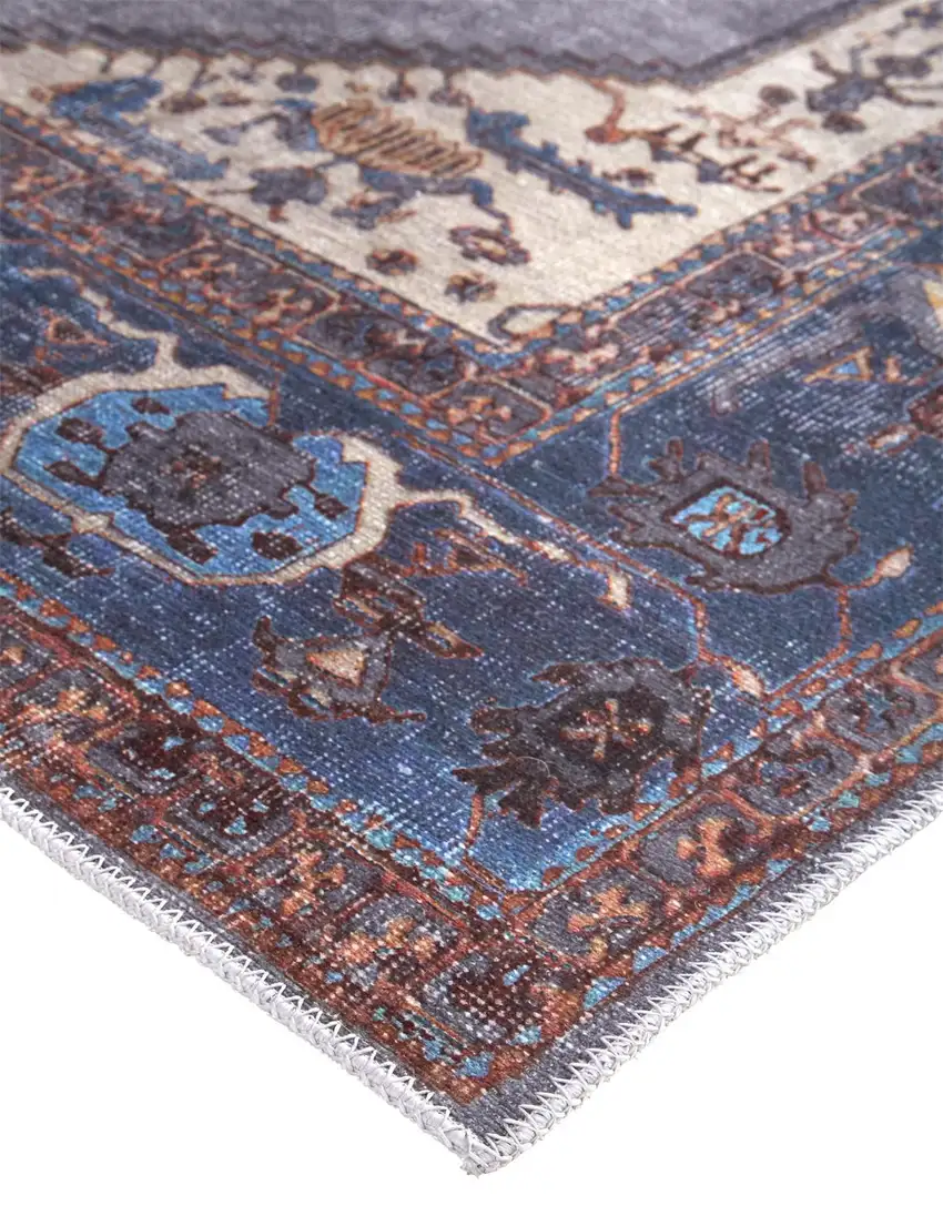 Blue Brown And Ivory Floral Area Rug Photo 4