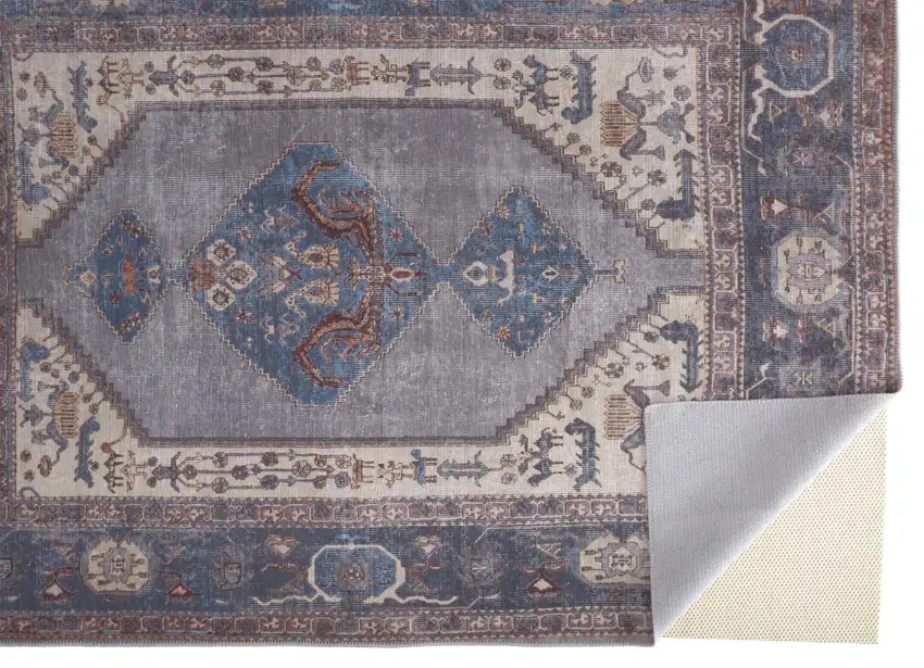 Blue Brown And Ivory Floral Area Rug Photo 1