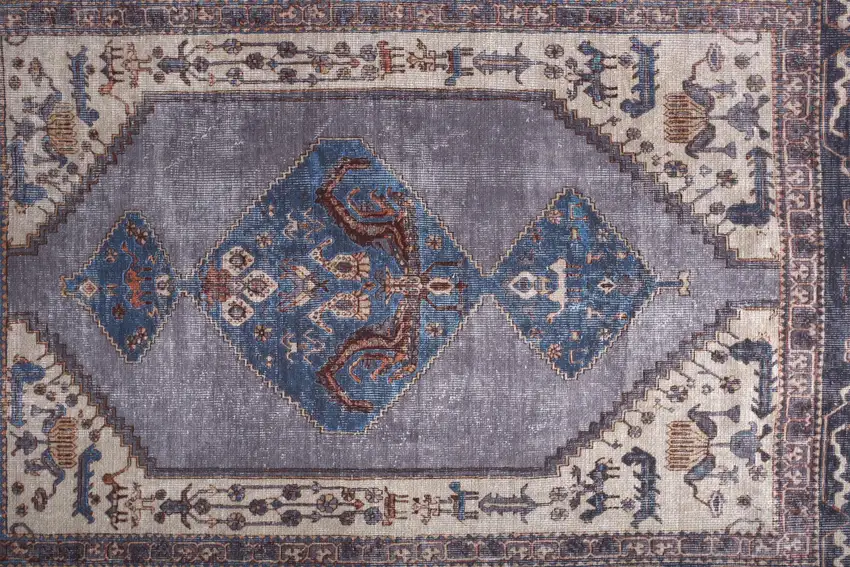 Blue Brown And Ivory Floral Area Rug Photo 5