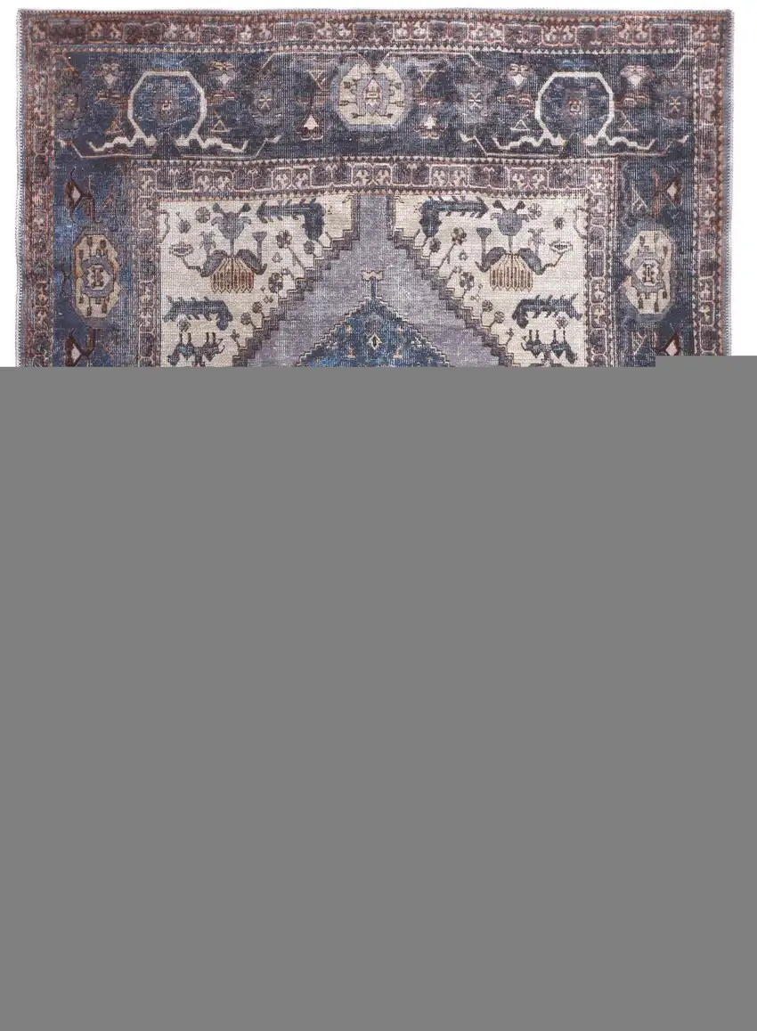 Blue Brown And Ivory Floral Area Rug Photo 4