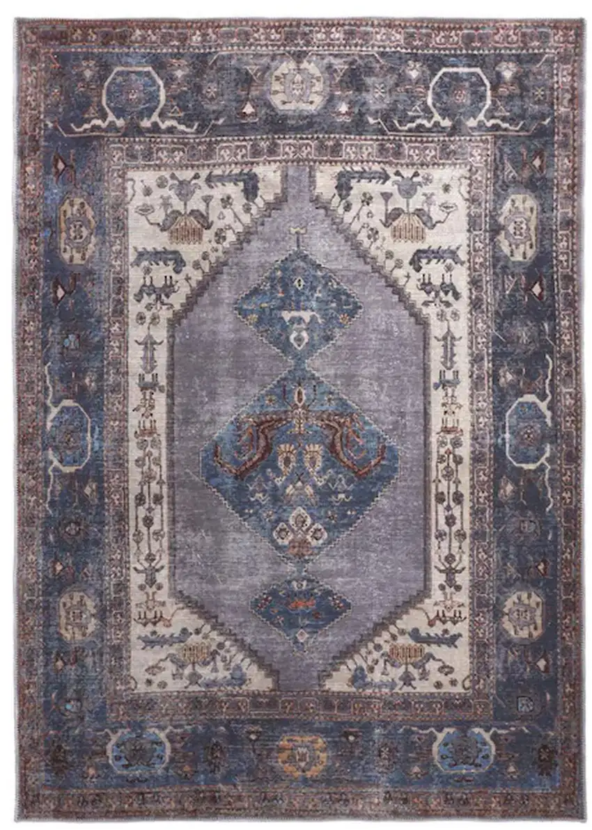 Blue Brown And Ivory Floral Area Rug Photo 2